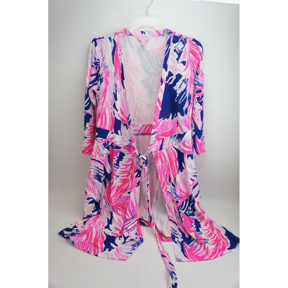 Lilly Pulitzer Wrap Dress Size S Pink Blue Tropical Palm Print Excellent
